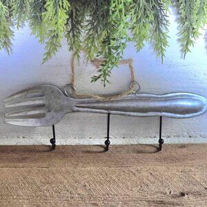 Primitive Galvanized Black Hook Fork Key Hanger Coat Rack Farmhouse Decor